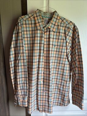 XL Cinch Men's Orange Plaid Button-Down Shirt